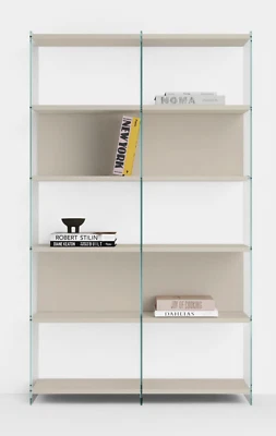 LIBRERIA COMPONIBILE BIFACCIALE IN VETRO TEMPERATO PIANI LEGNO VARI COLORI 70.5* - Immagine 1 di 4