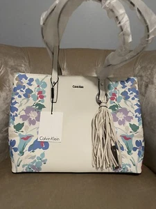 CALVIN KLEIN H8AA47ZJ L-Kitote Floral Bag Tote Handbag Purse Blue White New NWT - Picture 1 of 8