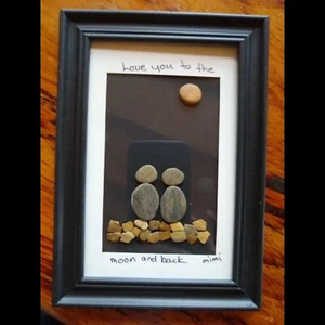 "Love You To The Moon & Back" Pebble Art by Mimi 5" x 7" Framed Home Decor Gift - Picture 1 of 1