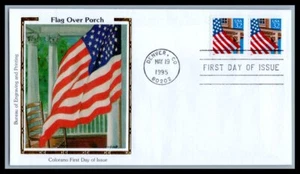 US FDC # 2913 32c Flag Over Porch Colorano pair Pole on Left 1995, 9p4821 - Picture 1 of 1