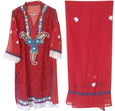 Túnica Georgette Kurta feminina longa kurti com bordado Churni/Dupatta L-39" - Imagem 1 de 4