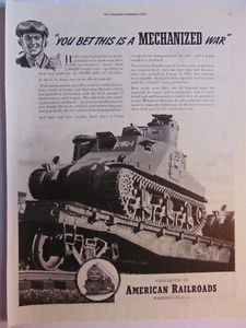 1942 AMERICAN RAILROADS WWII Transport Tanks By Rail vintage art print ad - Picture 1 of 1