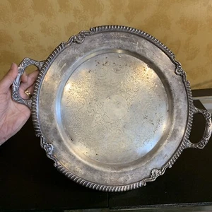 Vtg National Silver On Copper 2025 Tray Platter With Handles Large Round 17 1/2" - Picture 1 of 16