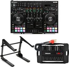Roland DJ-707M 4-deck Serato DJ Pro Controller with Laptop Stand and Power Block