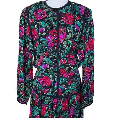 Vestido Maggie London Vintage 100% Seda Midi Línea A Colorido Brillante Años 80 Talla 10 Foto 1 de 4