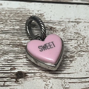 Brighton Light Pink Silver Plated “Sweet” Heart Charm Dangle Bead - Picture 1 of 7