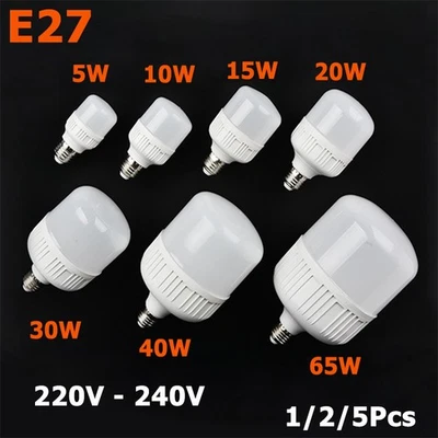 E27 Screw LED Light Bulbs Lamps PC Plastic 5W 10W 15W 20W 30W 40W 65W 220V-240V - Image 1 of 4