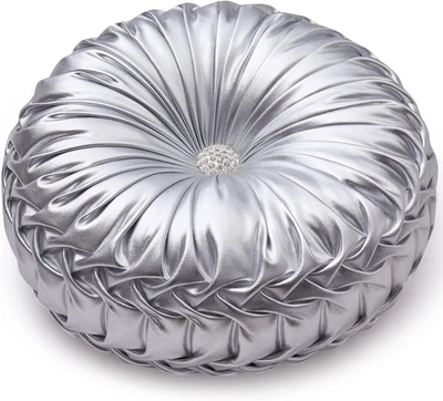 EUCIOR round Throw Pillows,Pumpkin Pleated Handmade Metallic Throw Pillows,Silve - Image 1 of 4