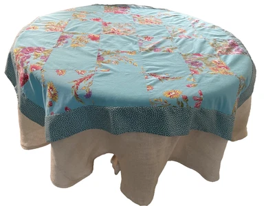 April Cornell Fabric Turquoise/pink  Floral  Tablecloth  46" sq. handmade New - Image 1 of 4