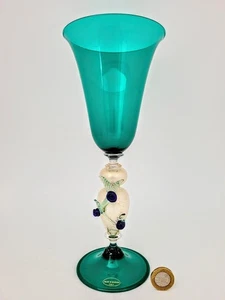 Murano Venetian Art Glass 9.8 Inch Wine / Champagne Goblet Gold Adventurine - Picture 1 of 1