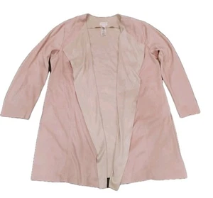Chicos Size 3 Women’s XL Faux Suede Jacket Cardigan Waterfall Drape Front Pink - Picture 1 of 8