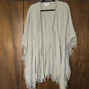 Coldwater Creek hellbraun Krepp vorne offen Fransen Schal Cardigan Einheitsgröße - Bild 1 von 11