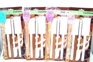 Teigschaber - Kunststoff - dünne Ausführung, 3 teilig, weiß + 1 Backpinsel versc - Bild 1 von 2