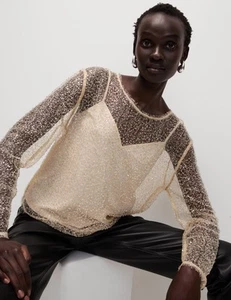 Marks & Spencer Womens Gold Synthetic Sequin Round neck Long sleeved Top - M&S - Picture 1 of 12