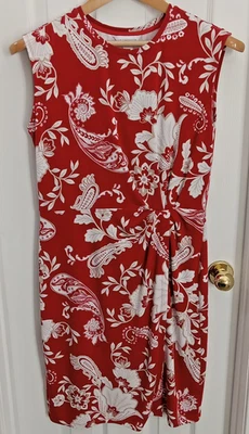 Liz Claiborne Dress Womens M Red Floral Faux Wrap Lagenlook Sleeveless Stretch  - Image 1 of 4
