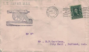 1906 San Francisco, California Cover Marked "S.S. Japan Mail" with Cannon Cachet - Picture 1 of 1