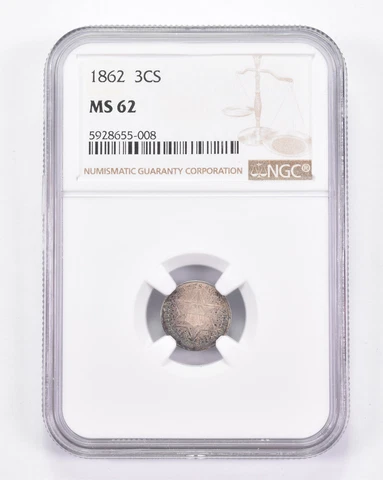 MS62 1862 Silver Three-Cent Piece - Graded NGC *8746 Cover