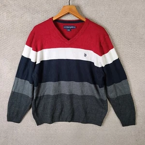 US Polo Assn Sweater Mens XL Red White Blue Striped Pullover V Neck Acrylic - Picture 1 of 8