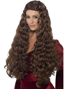 Medieval Princess Long Brown Wig Tudor Renaissance Fancy Dress Accessory - Picture 1 of 5