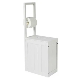 Wooden Toilet Roll Holder White Freestanding Bath Organiser With Storage Cabinet - Picture 1 of 12