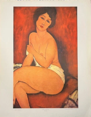 Litografía grande vintage 28x22 Amedeo Modigliani sentado desnudo EE. UU. MCM impresión artística Foto 1 de 4