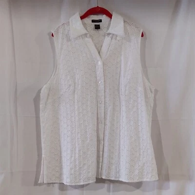 Blusa top sin mangas de algodón con ojales blancos Ecologie para mujer talla 3X Foto 1 de 4