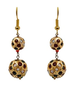 Gehna Jaipur Pearl, Ruby & Emerald Gemstone Lac Ball Earring For Women LE01-1132 - Picture 1 of 4