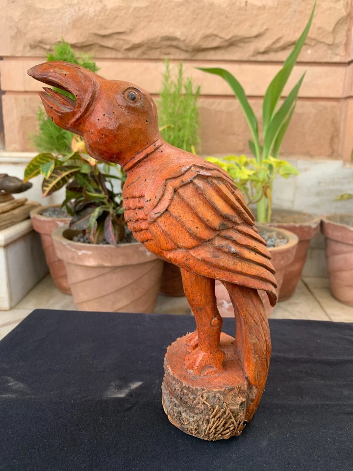 Antigua estatuilla decorativa de pájaro águila de madera hecha a mano de colección Foto 1 de 4