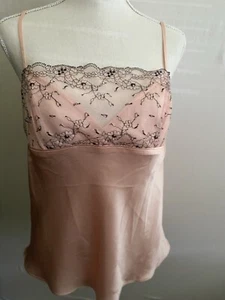 August Silk Intimate Soft Pink Silk Cami Lace Front Embroidered New L - Picture 1 of 7