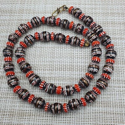 Collar estilo veneciano vintage de vidrio aventurino y vidrio chevorn con cuentas Foto 1 de 4