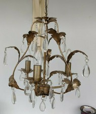 Gold Distressed Leaf 3 Arm Chandelier with Glass/Crystal Droplets