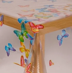 Transparent Clear Butterflies Multi PVC Vinyl Wipe Clean Tablecloth Waterproof - Picture 1 of 4