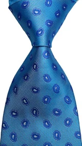 New Men's Tie Classic Geometric Blue White JACQUARD WOVEN 100% Silk Necktie - Picture 1 of 2