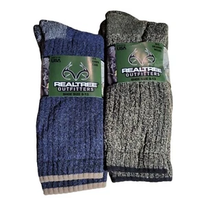 Realtree Outfitters All Season Socks Size 9-13 5% Wool 2 Pair Navy And Green - Picture 1 of 7