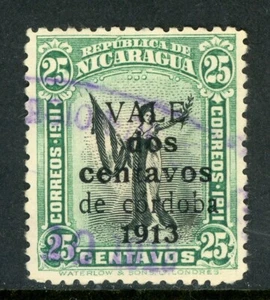 Nicaragua 1913 Liberty 2¢/25¢ Blue Green Scott #337E VFU Q519 - Picture 1 of 6