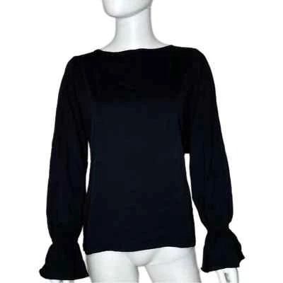 Top para mujer Mostaza Semilla Negro Manga Larga Campana Puño Alto-Bajo Corto Atado Trasero talla S Foto 1 de 4