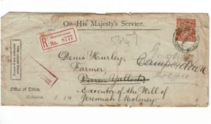 Stamp Australia 5d chestnut KGV single watermark perf OS on cover registered - Picture 1 of 2