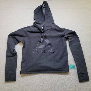 Reebok Women's Small Gray Long Sleeve Hooded Sweatshirt Logo Side Slit Pullover - Picture 1 of 15