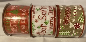 LOT of 3 -New Christmas Ribbon Candy, Joy, Ho Ho, Dear Santa  2.5" X 10YDs - Picture 1 of 9