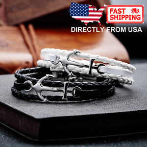 Men's Anchor and Braided Leather Sailor Bracelet