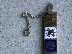 VTG Gold Medieval Royal Themed Bracelet Enamel Panels & Safety Chain 6.75”Long - Picture 1 of 6