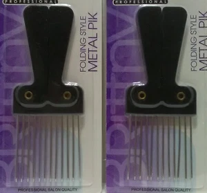 2 pack of man tease hair folding pik DETANGLE metal AFRO lift Comb wig Pick - Picture 1 of 4
