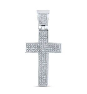 0.50 Cttw Round Diamond Cross Mens Pendant Charm 925 Sterling Silver - Picture 1 of 2