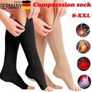 Kompressionsstrümpfe Stützstrümpfe Mit Reißverschluss Kniesocken Thrombose Sox - Bild 1 von 28