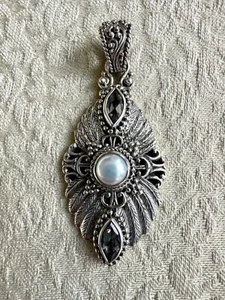 Authentic SARDA Bali 925SS Pearl & Amethyst 2.5x1" Pendant - Picture 1 of 6