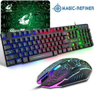 Deutschland Layout Gaming Tastatur Und Maus Set, Regenbogen LED USB Verkabelt - Bild 1 von 14