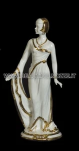 DAMA EGIZIA IN CERAMICA BIANCO E ORO CON CRISTALLI SWAROVSKI STATUA ARREDO CASA - Imagen 1 de 1
