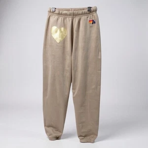 NWT Aviator Nation Glitter Heart Sweatpants Tan Butter Size XS - Picture 1 of 5