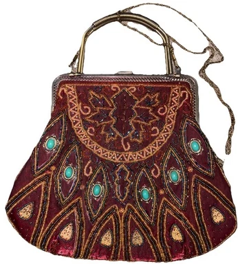 Bolsa de embreagem turquesa e vermelha com miçangas Fairycore Glam formal tiracolo anos 90 exclusiva! - Imagem 1 de 4