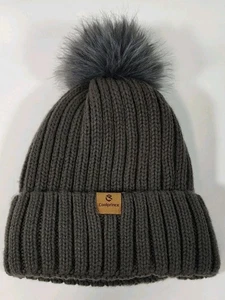 Cool Prince Knit Winter Hat Cap Beanie Lined Adult OS Dark Gray Pom Pom - Picture 1 of 4